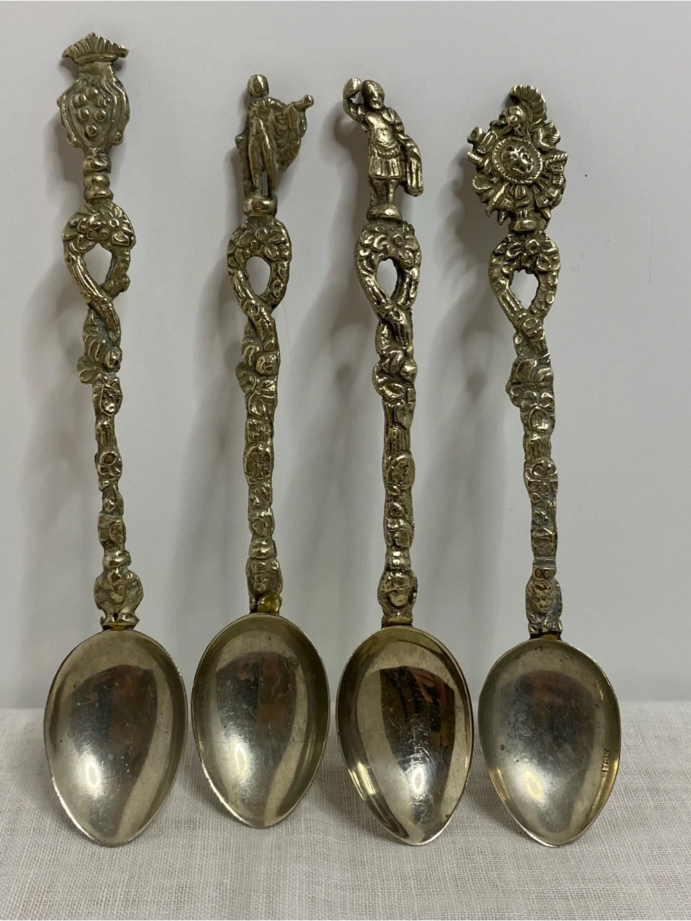 Vintage Montagnani Style Italy 4 Demitasse Spoons Silver Plated Florentine